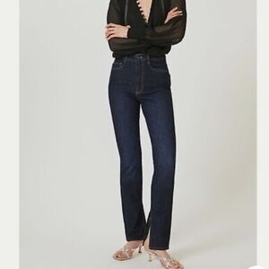 NWT Anthropologie Blue Pilcro Split Straight Leg Jeans High Rise Dark Wash